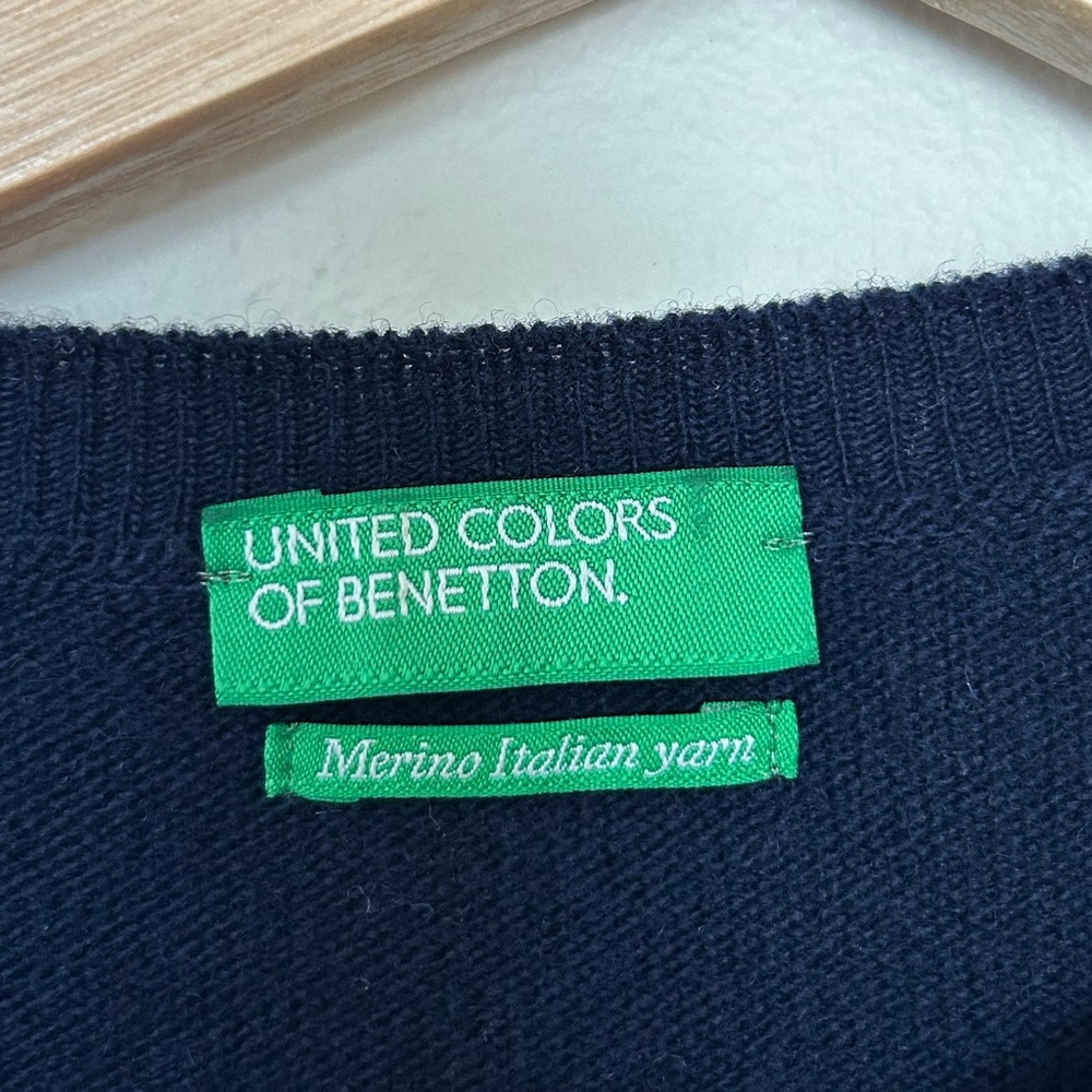 United Colors Of Benetton Navy Blue Button-Up Crewneck Sweater - Picture 3 of 6